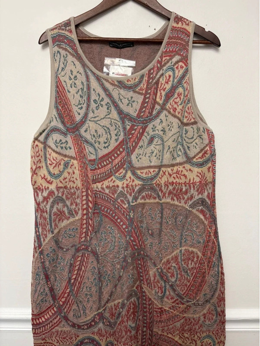 Peruvian Connection Paisley Jacquard Knit Midi Sheath Dress XL Pima Cotton Boho
